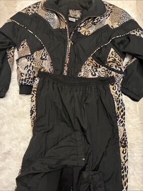 Vintage Winterset black  & Leopard Print Women's Track Suit Pants and Jacket M